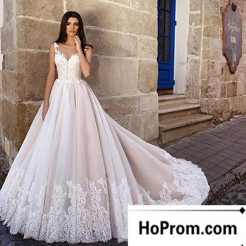 Sleeveless Floor Length Applique Wedding Dress Evening Dresses