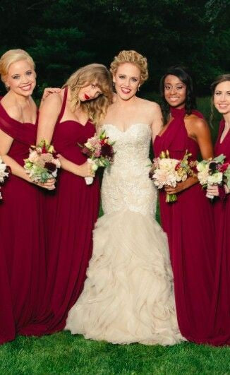 Burgundy Taylor Swift Halter Pleated Dress Bridesmaid Wedding Celebrity Dress Gown