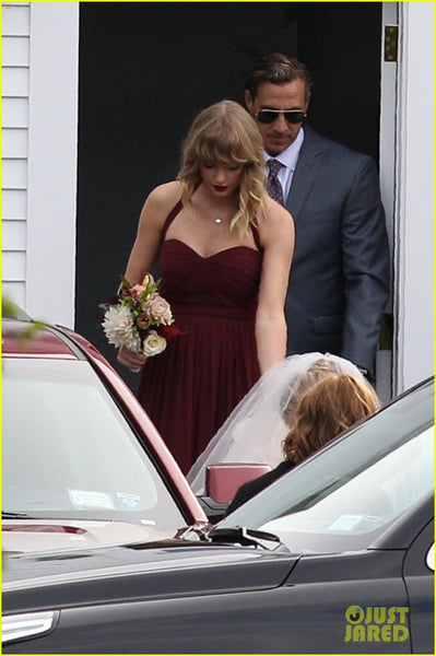 Burgundy Taylor Swift Halter Pleated Dress Bridesmaid Wedding Celebrity Dress Gown