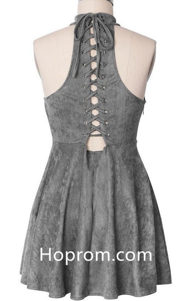 Strapless Short Mini Homecoming Dress, Gray Halter Homecoming Dress
