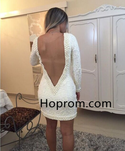 ShortLace Homecoming Dresses Long Sleeves Backless Cocktail Dresses