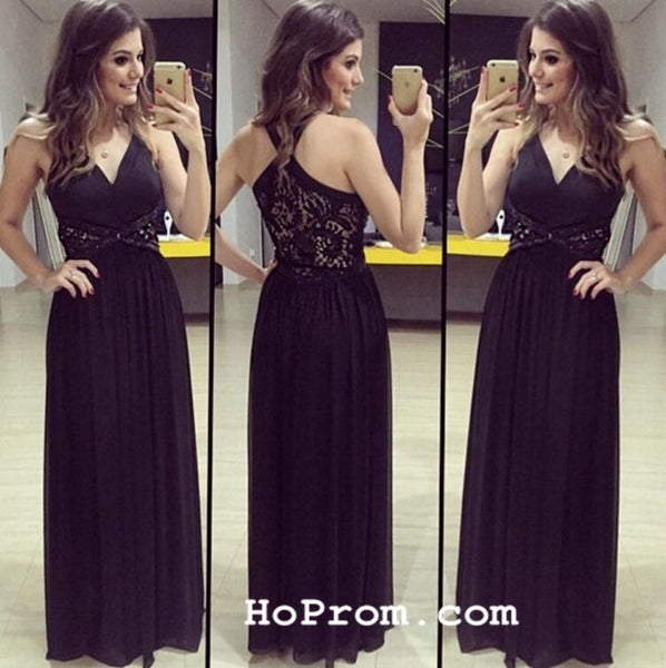 Black Long Prom Dresses Chiffon Black Evening Dress