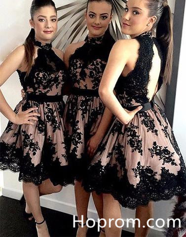 Black Short Prom Dress, Black Lace Homecoming Dress