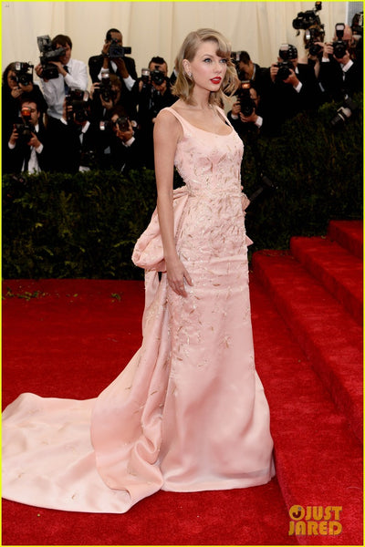 Pink Taylor Swift Round Neck V Back Sequins Dress Long Prom Best Red Carpet formal Dress Met Gala