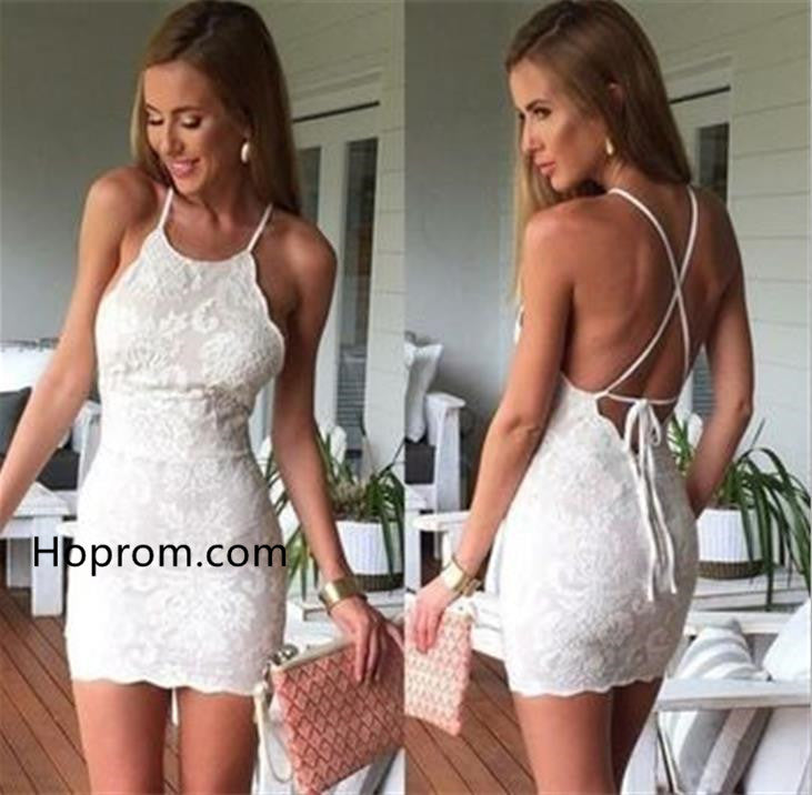 Lace Tight Homecoming Dress, Scoop Cross Strap Back Homecoming Dress