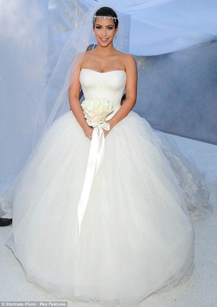 White Kim Kardashian Sexy Corset Dress Strapless Wedding Dress Celebrity Bridal Gown Dress