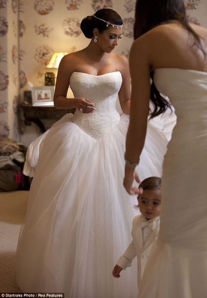 White Kim Kardashian Sexy Corset Dress Strapless Wedding Dress Celebrity Bridal Gown Dress