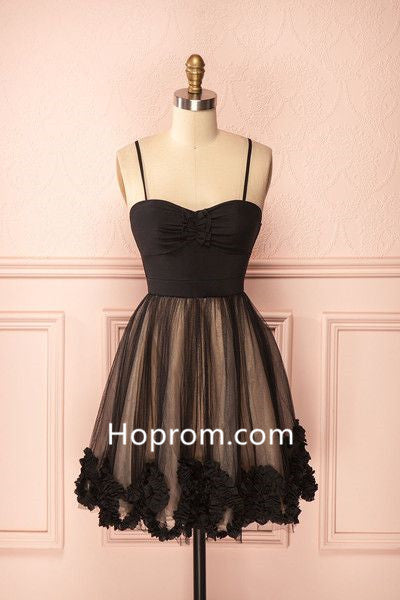 Bowknot Sexy Homecoming Dress, Black Chiffon Homecoming Dress