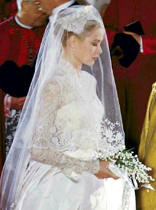 White Grace Kelly Lace High Neck Long Sleeves Dress Empire Waist Weddi Hoprom White Grace Kelly Lace High Neck Long Sleeves Dress Empire Waist Weddi Hoprom