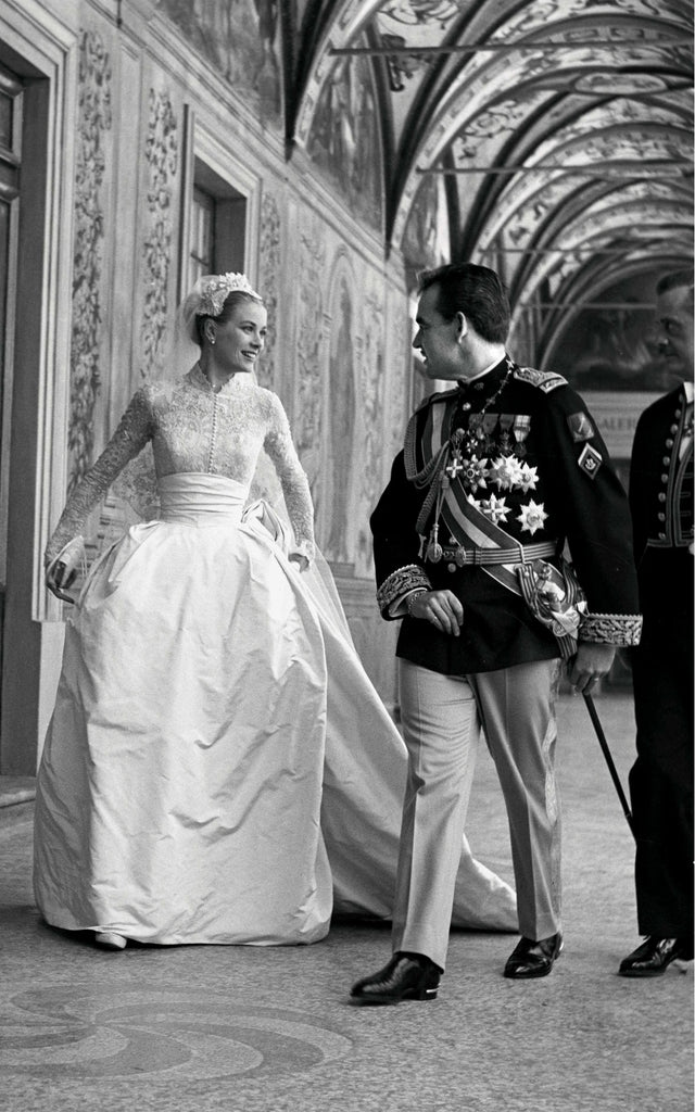 White Grace Kelly Lace High Neck Long Sleeves Dress Empire Waist Weddi Hoprom White Grace Kelly Lace High Neck Long Sleeves Dress Empire Waist Weddi Hoprom