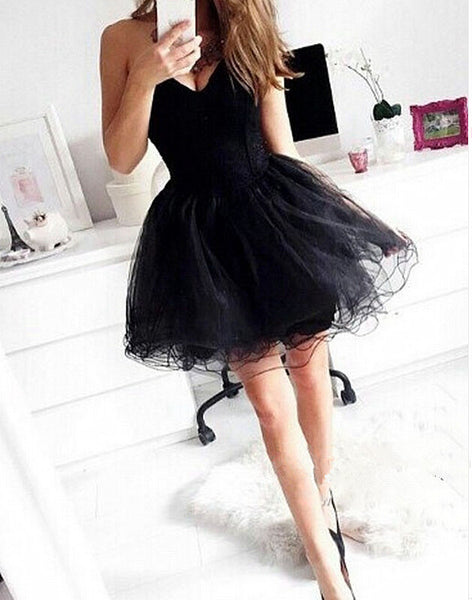 Chiffon Backless Sequins Homecoming Dress， Black Sweetheart Strapless Homecoming DressSweetheart Sexy Summer Strapless Homecoming Dress， Black Chiffon Homecoming Dress