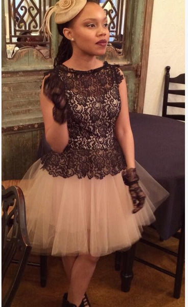 Sexy Short Strapless Short Homecoming Dress, Black Lace Prom Dresses