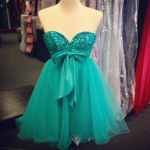 Bowknot Mint Chiffon Crystal Sweetheart Homecoming Dress