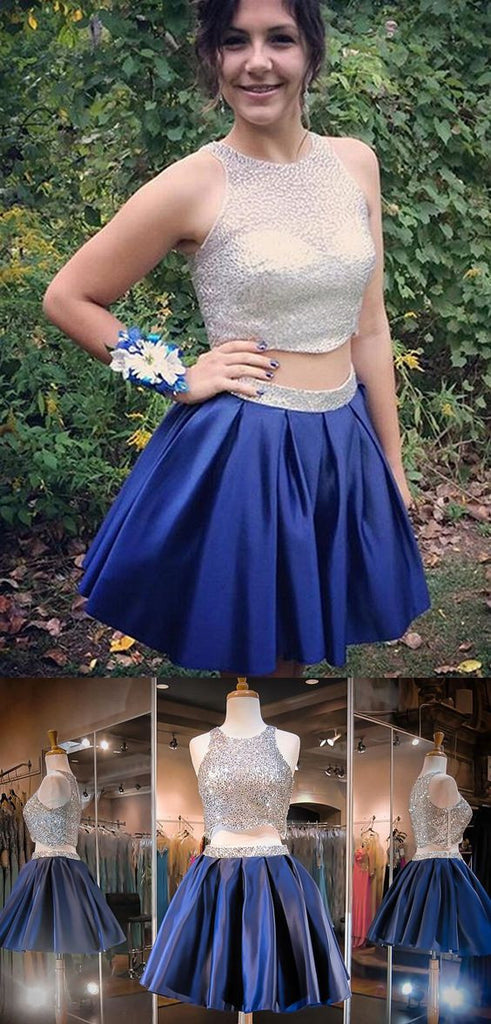 Two Piece Homecoming Dresses, Blue Homecoming Dress Hoprom Two Piece Homecoming Dresses, Blue Homecoming Dress Hoprom