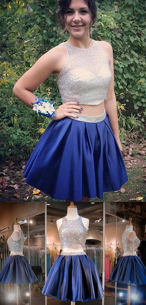 Two Piece Homecoming Dresses, Blue Homecoming Dress