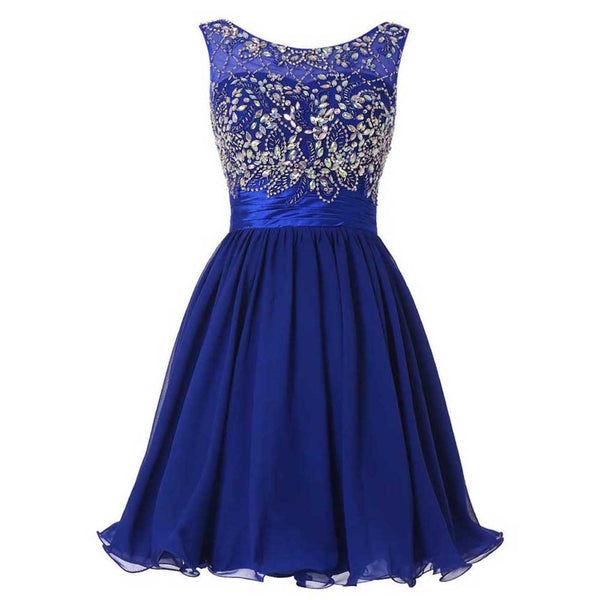 Crystal Beading Homecoming Dresses, Royal Blue Strapless Homecoming Dress with Beads