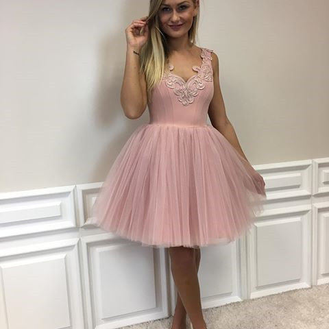 Blush Pink Tulle Homecoming Dress, Short Homecoming Dress Party Dress