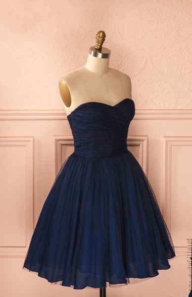 Navy Blue Sweetheart Chiffon Simple Homecoming Dress