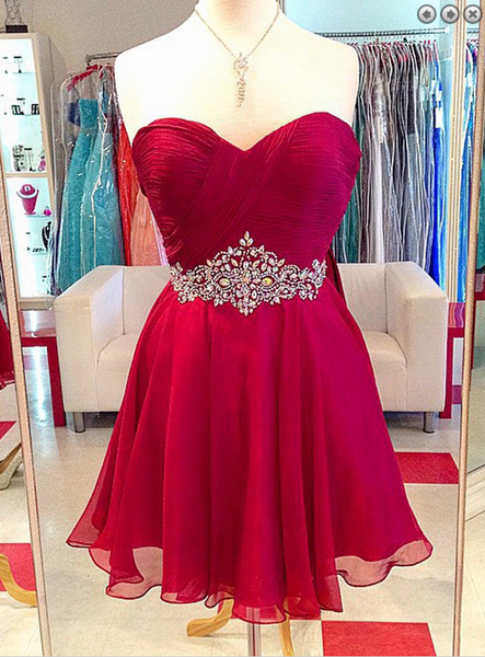 Chiffon Crystal Red Sweetheart Homecoming Dress 2017
