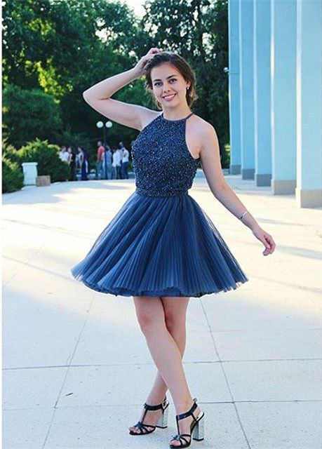 Crystal Chiffon Halter Royal Blue Homecoming Dress Hoprom Crystal Chiffon Halter Royal Blue Homecoming Dress Hoprom