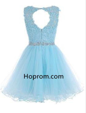 Chiffon Beadings Homecoming Dress, Baby Blue Appliques Homecoming Dress