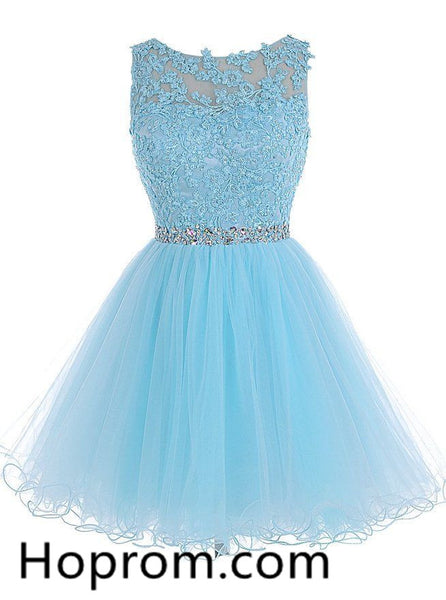 Chiffon Beadings Homecoming Dress, Baby Blue Appliques Homecoming Dress