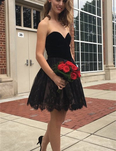 Chiffon Strapless A Line Black Sweetheart Homecoming Dress