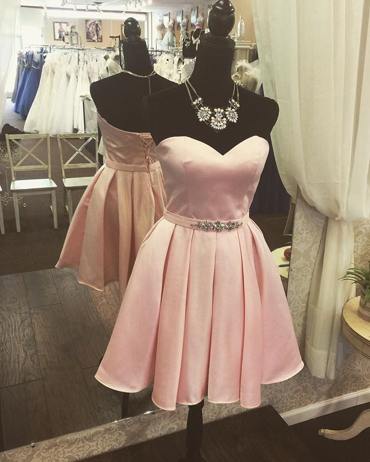 Sweetheart Beads Open Back Baby Pink Cute Homecoming Dress Hoprom Sweetheart Beads Open Back Baby Pink Cute Homecoming Dress Hoprom