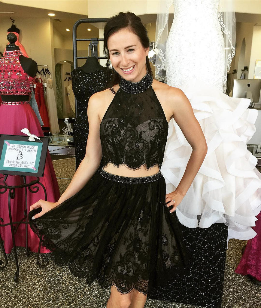 Homecoming Dress Black Two Pieces Lace Halter Short Sexy Homecoming D Hoprom Homecoming Dress Black Two Pieces Lace Halter Short Sexy Homecoming D Hoprom