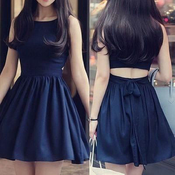 A Line Sexy Strapless Homecoming Dress，Royal Blue  Bowknot Homecoming Dress
