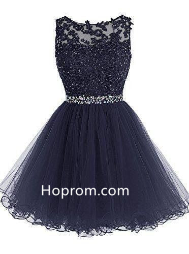 Appliques Beadings Homecoming Dress, Blue Chiffon Homecoming Dress