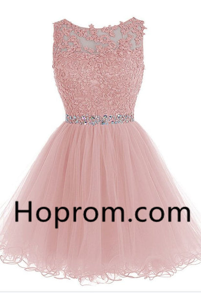 Appliques Beadings Homecoming Dress, Pink Chiffon Homecoming Dress