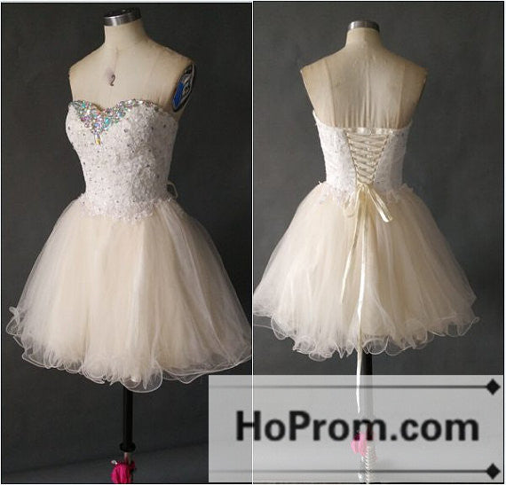 Cute White Sweetheart A-Line Prom Dresses Homecoming Dresses