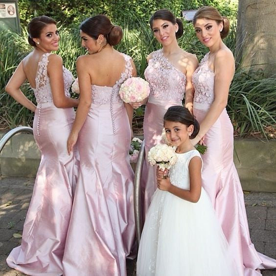 Pink Mermaid Lace Bridesmaid Gowns for Wedding