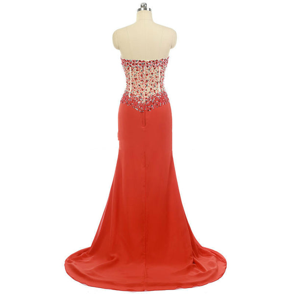 Sweetheart Mermaid Prom Dresses,Ombre Chiffon Prom Dress,Beaded Red Evening Dress