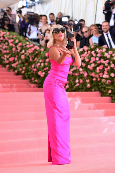 Pink Lady Gaga Spaghetti Strap Dress Satin Prom Red Carpet Evening Dress Gowns Met Gala