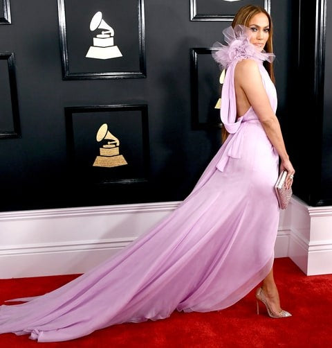 Lilac Jennifer Lopez (J.Lo) High Neck Slit Dress Open Back Prom Best Red Carpet Dress Grammys