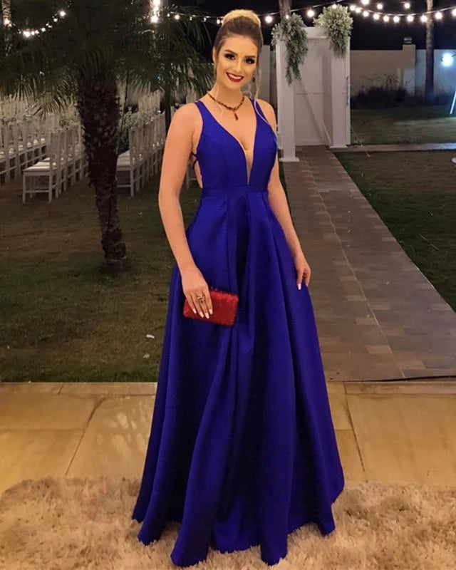Plunge Neck Blue Prom Dress Backless Evening Formal Dresses Hoprom Plunge Neck Blue Prom Dress Backless Evening Formal Dresses Hoprom