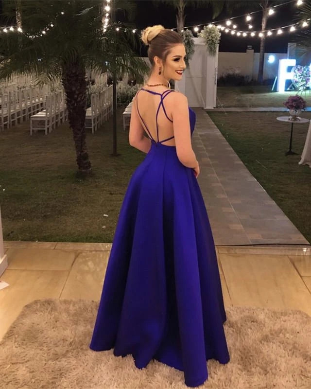 Plunge Neck Blue Prom Dress Backless Evening Formal Dresses Hoprom Plunge Neck Blue Prom Dress Backless Evening Formal Dresses Hoprom