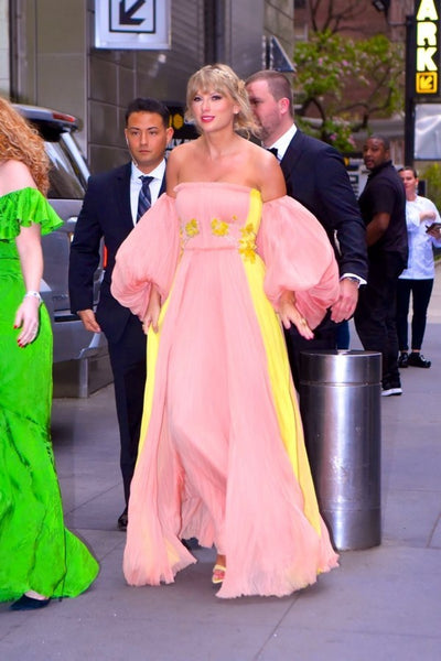 Pink Yellow Taylor Swift Off The Shoulder Prom Best Dress Red Carpet Formal Dress Time 100 Gala
