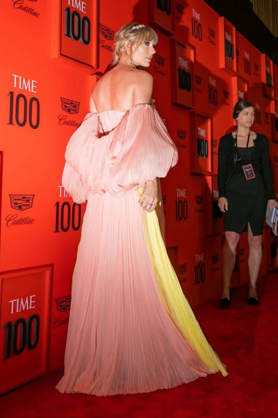 Pink Yellow Taylor Swift Off The Shoulder Prom Best Dress Red Carpet Formal Dress Time 100 Gala