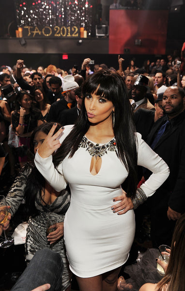 White Kim Kardashian (Kim K) Mini Sequins Keyhole Dress Long Sleeves Prom Celebrity Dress TAO Nightclub