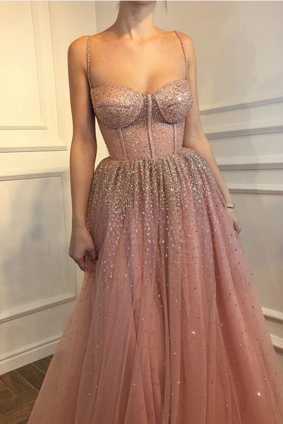 Spaghetti Straps Bling Sexy Prom Dresses Sparkly A LIne Evening Dress