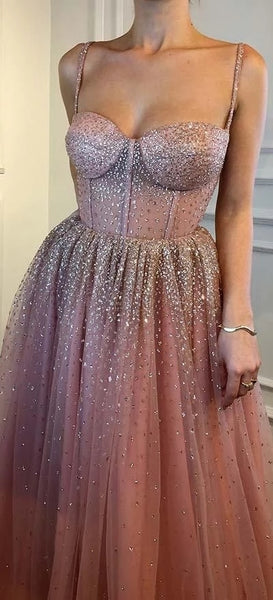 Spaghetti Straps Bling Sexy Prom Dresses Sparkly A LIne Evening Dress