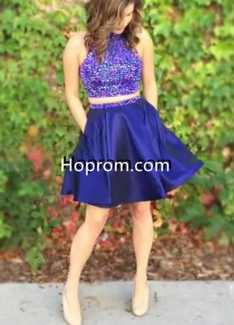 Royal Blue Beads Homecoming Dress, Two Piece Homecoming Dress with Poc Hoprom Royal Blue Beads Homecoming Dress, Two Piece Homecoming Dress with Poc Hoprom