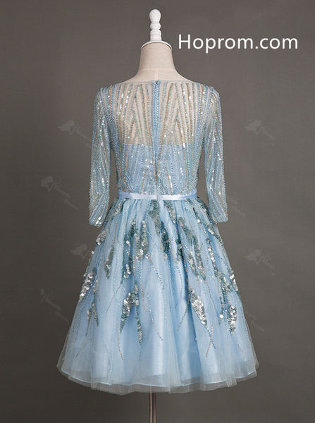 3/4 Sleeves Short A-Line BateauHomecoming Dress With Sequins