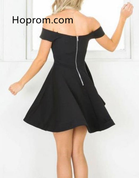 Little Black Homecoming Dress, Off the shoulder Homecoming Dress