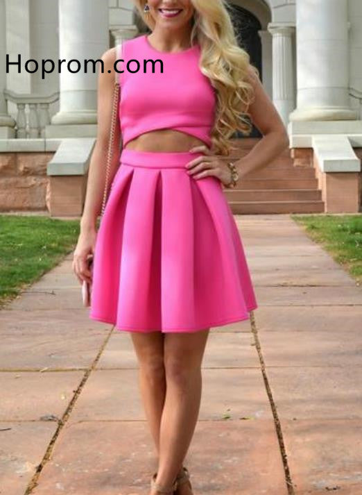 Two Piece Homecoming Dress, Hot Pink Short Homecoming Dresses Hoprom Two Piece Homecoming Dress, Hot Pink Short Homecoming Dresses Hoprom