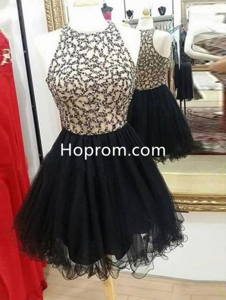 Black Tulle A-line Luxurious Homecoming Dress