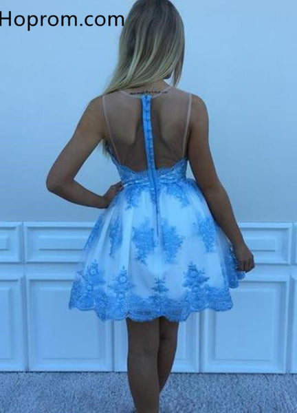 Blue Lace Short Princess A-line Homecoming Dress